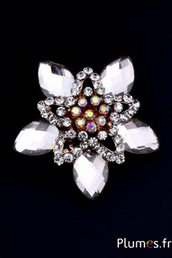 Applique strass fleur - Ø 6 cm - argenté-cristal